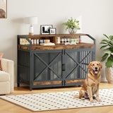 43.3" Dog Crate Furniture with LED Lights & Storage Shelves
