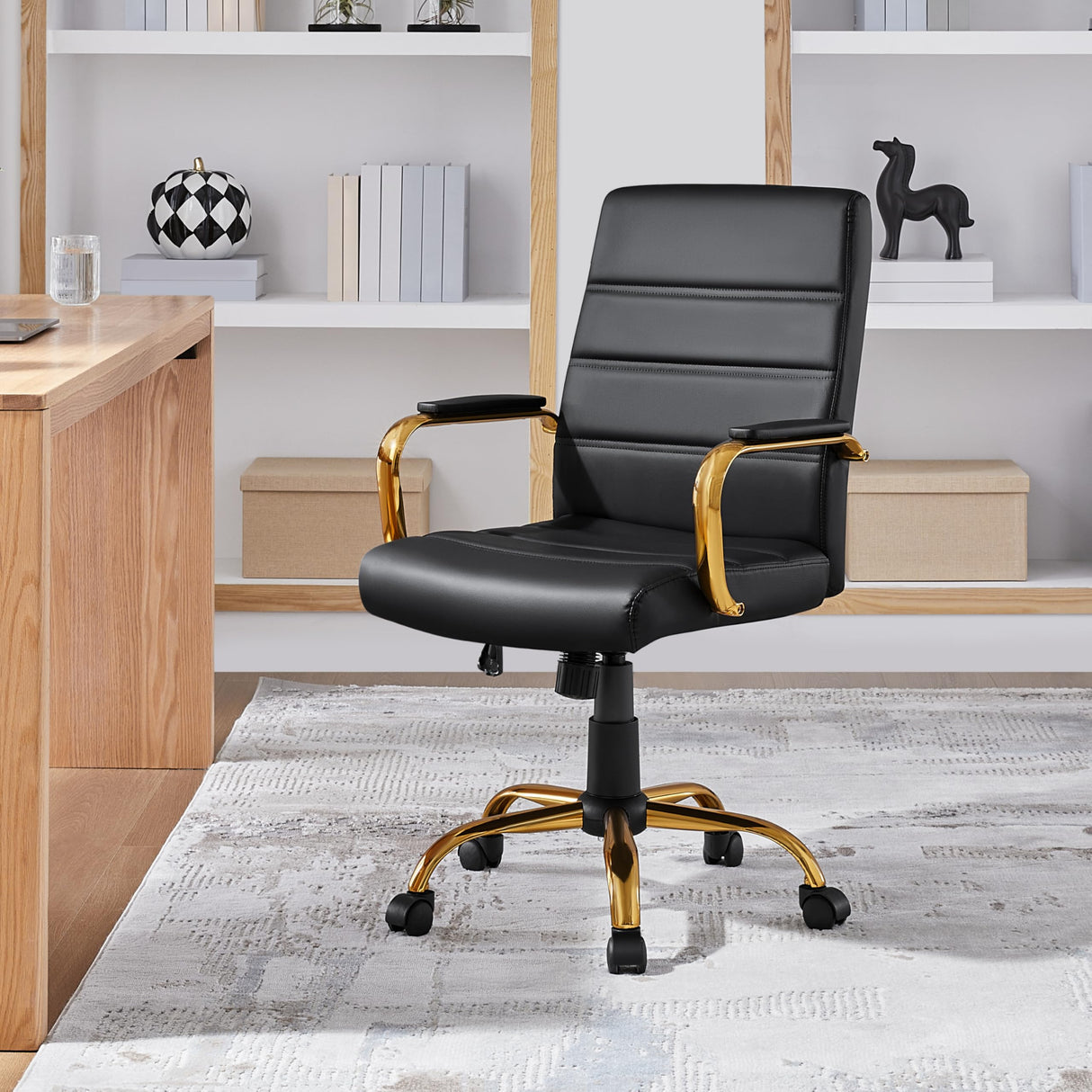 Mid-Back PU Leather Office Chair with Lumbar Support