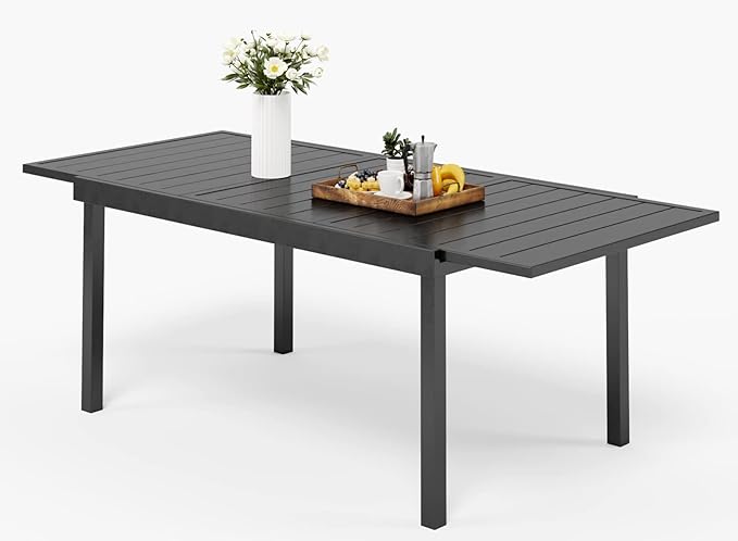 64" Large Metal Outdoor Dining Table, Black Rectangle Patio Table Furniture