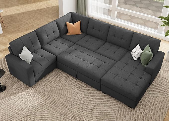 Sleeper Sectional Sofa with Pull Out Bed, U Shaped Sectional Couch