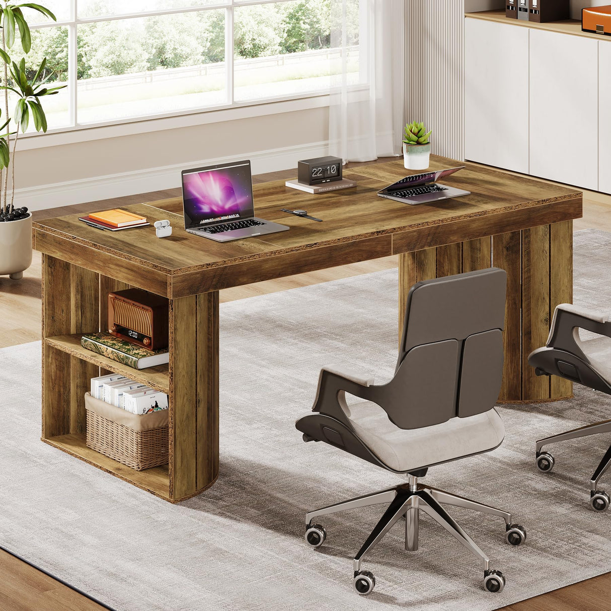 63-Inch Computer Desk with Storage Shelf, Rustic Executive Desk