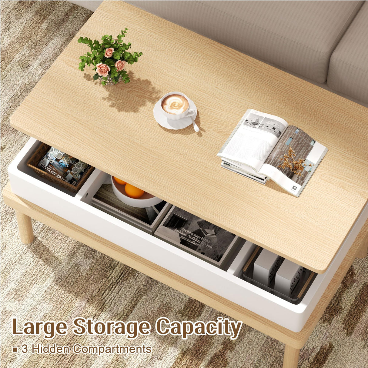 Coffee Table,Rising Tabletop Dining Table, Lift Top Coffee Center Table for for Living Room