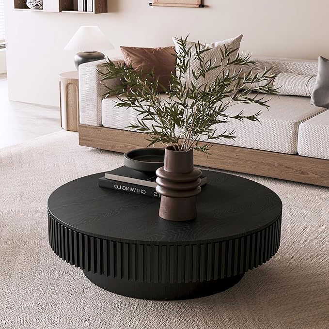 39.37'' Natural Coffee Table Modern Handcraft Drum Round Circle Wooden Solid Wood