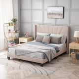 Mordern Velvet Upholstered Platform Bed Beige Beige