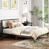 Queen Size Upholstered Platform Bed Frame with Wooden Slats - Charcoal Gray