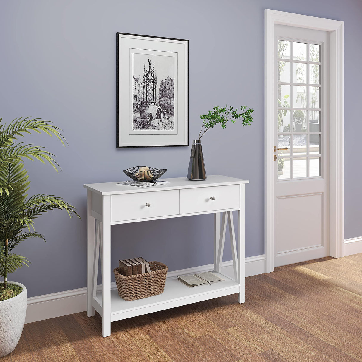 Console Table with Drawer, Wood Entryway Table with Storage Shelves, Sofa Table