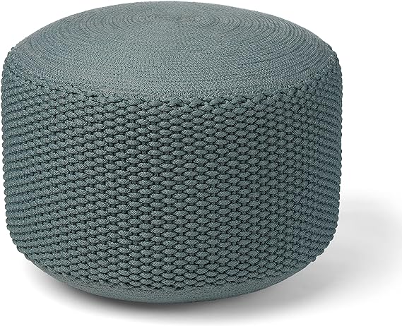 Indoor or Outdoor Pouf Foot Stool Ottoman - Navy - Knit Bean Bag Floor Chair