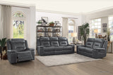 65" Leather Gel Double Reclining Loveseat, Dark Gray