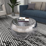 Aluminum Metal Living Room Coffee Table Drum Shaped Table with Hammered Design