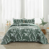 Teal Blue Quilt Queen Size (96x90 Inch), 3 Pieces Fall Floral Lightweight Bedspread