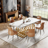 Modern Dining Table, 63 inch Faux Marble Wood Kitchen Table for 6 People, Rectangular