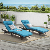 Outdoor Wicker Long Reclining Chair Set of 2 with Cushion