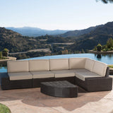 Santa Cruz Outdoor Wicker Sectional Sofa Set with Water Resistant Cushions, 6-Pcs Set, Brown