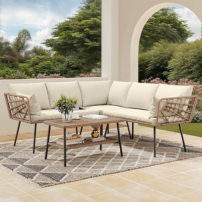 2 Pieces Patio Furniture Set, All-Weather Wicker Rattan Loveseat