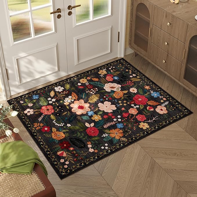 Living Room Rug 6x9 Rug Machine Washable Boho Area Rug Non Slip Floral Vintage