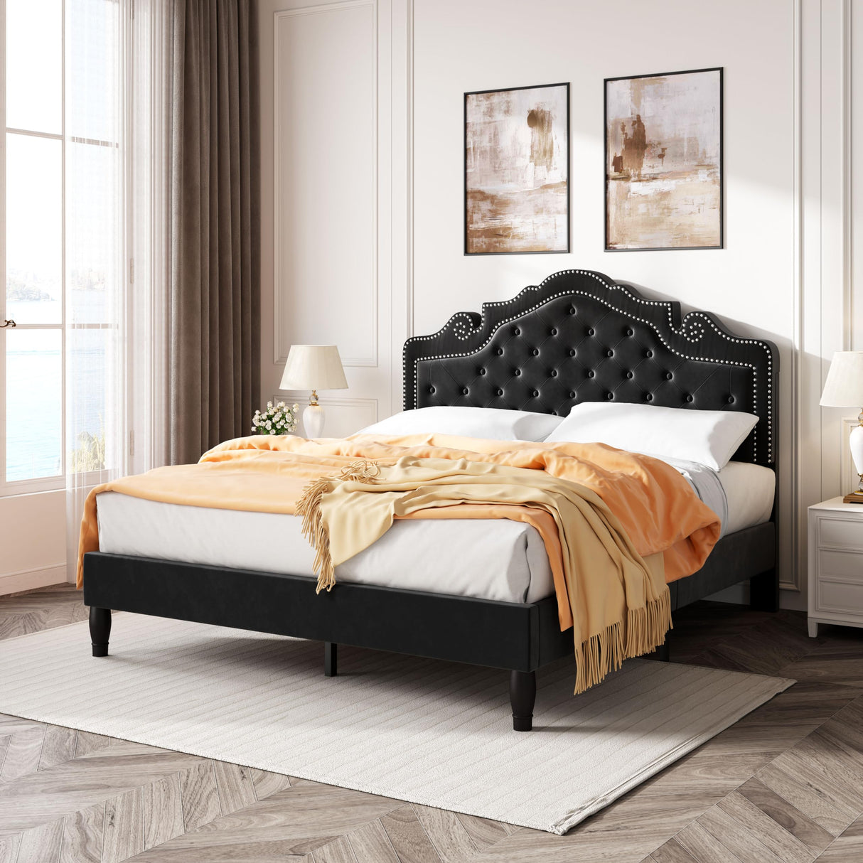 Queen Bed Frame with Adjustable Headboard