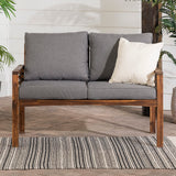 2 Person Outdoor Patio Modern Wood and Metal Loveseat with Washable Cushions
