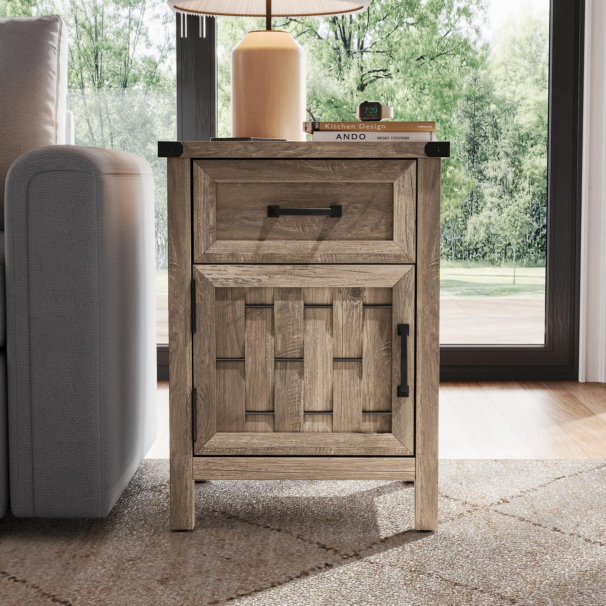 Farmhouse End Table, Side Table with Drawer and Storage Cabinet, Sofa Table