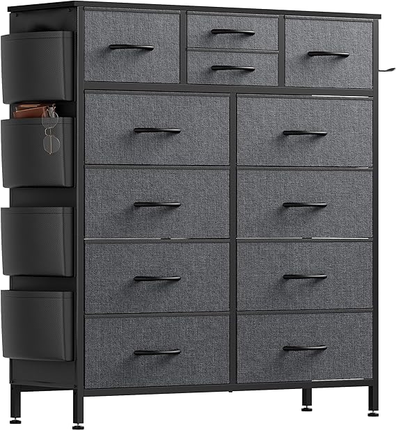 Chest of Drawers for Bedroom, PU Dresser Drawers with Side Pockets