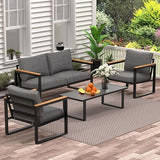 4 Pieces Outdoor Patio Furniture with Table Set, Metal Patio Conversation Sets