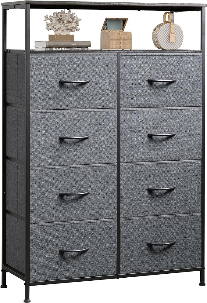 Fabric Dresser for Bedroom, Tall Dresser with 8 Drawers, Storage Tower with Fabric Bins