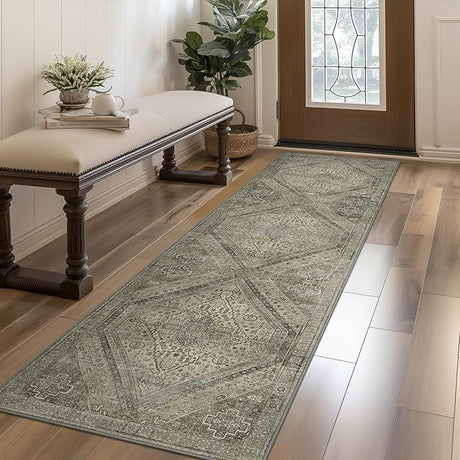 Area Rug, Machine Washable Rug 3x5 Non Slip, Thin Oriental Bedroom Rug