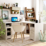 Helmer Wood L-Shaped Writing Desk with USB in White