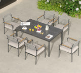 Wicker Outdoor Dining Set for 6, Upholstered 7 Piece Patio Dining Set with Armrests