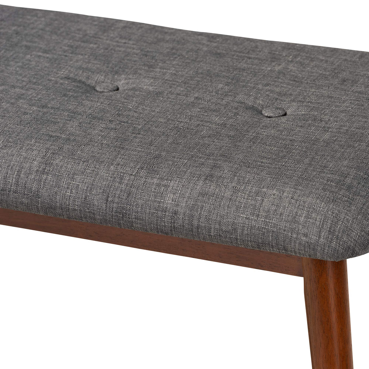 Flora II Mid-Century Dining Bench Dark Grey Fabric Upholstered Medium Oak Finished Wood Dining Bench