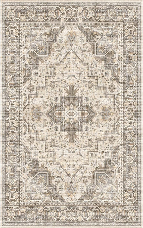 8'x10' Machine Washable Vintage Design Area Rug - Non Slip, Stain Resistant for Home, Office, Machine Washable Area Rugs 8x10, 8x10 Area Rugs for Living Room (Grey Beige 8x10)…