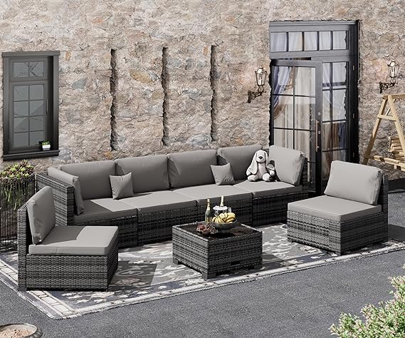 7 Piece Patio Furniture Set,Outdoor Furniture Patio Sectional Sofa