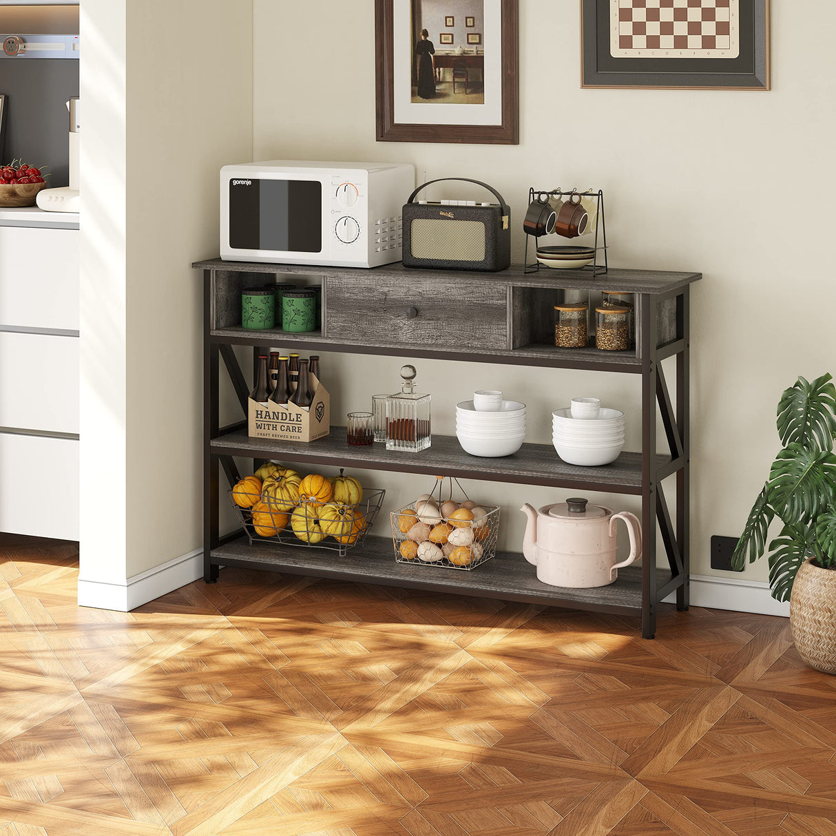 47 Inch Console Sofa Table with Drawer, Industrial Entryway Table with Storage Shelves,