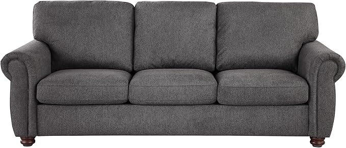 Furniture Home Series Mid-Century Modern 84.65'' Wide Fabric Chenille Couch 3-Seater Sofa with Solid Wood Frame and Brown Legs, Dark Gray