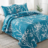 Summer Quilt Sets Queen Grey Blue (96x90 Inch), 3 Pieces Floral Lightweight