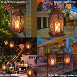 14" Solar Lantern Outdoor Garden Hanging Lantern Waterproof LED Flickering