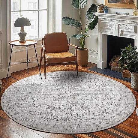 Rug 7ft Washable Area Rug Vintage Floor Mat Kitchen Indoor Circle Rug 7' Round Thin Rug