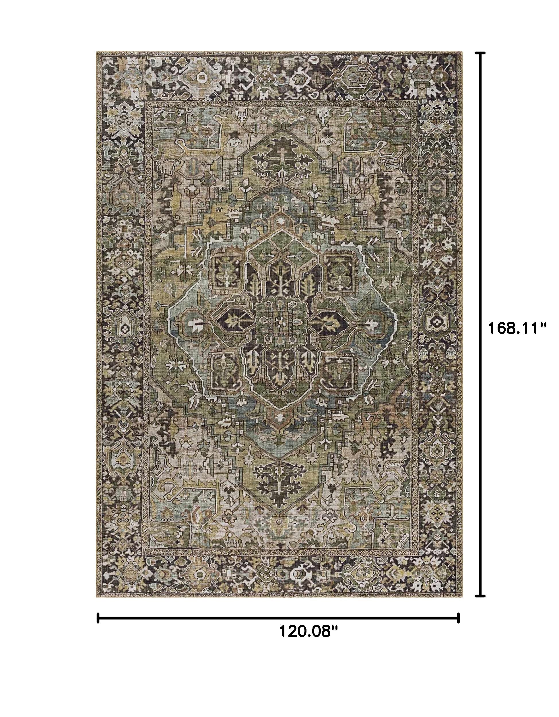 BoutiqueRugs Matangad Traditional Medallion Area Rug - Performance and High Traffic Carpet for Living Room, Dining Room, Bedroom - Green, Olive, Sage, Brown - 10' x 14'