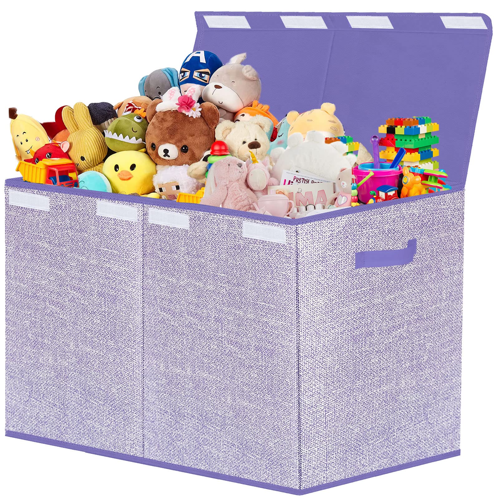 Toy Storage Bins,Large Toy Box Chest with Lids,Foldable Stuffed Animal Toy Organizers and Storage with Sturdy Handles for Kids,Girls,Boys,Nursery,Playroom 24.5"x13"x16" (Purple)