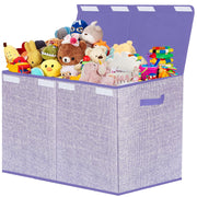 Toy Storage Bins,Large Toy Box Chest with Lids,Foldable Stuffed Animal Toy Organizers and Storage with Sturdy Handles for Kids,Girls,Boys,Nursery,Playroom 24.5"x13"x16" (Purple)
