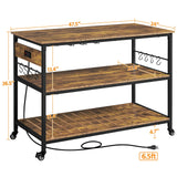 Kitchen Island with Power Outlet, Rolling Kitchen Cart with Wine Rack