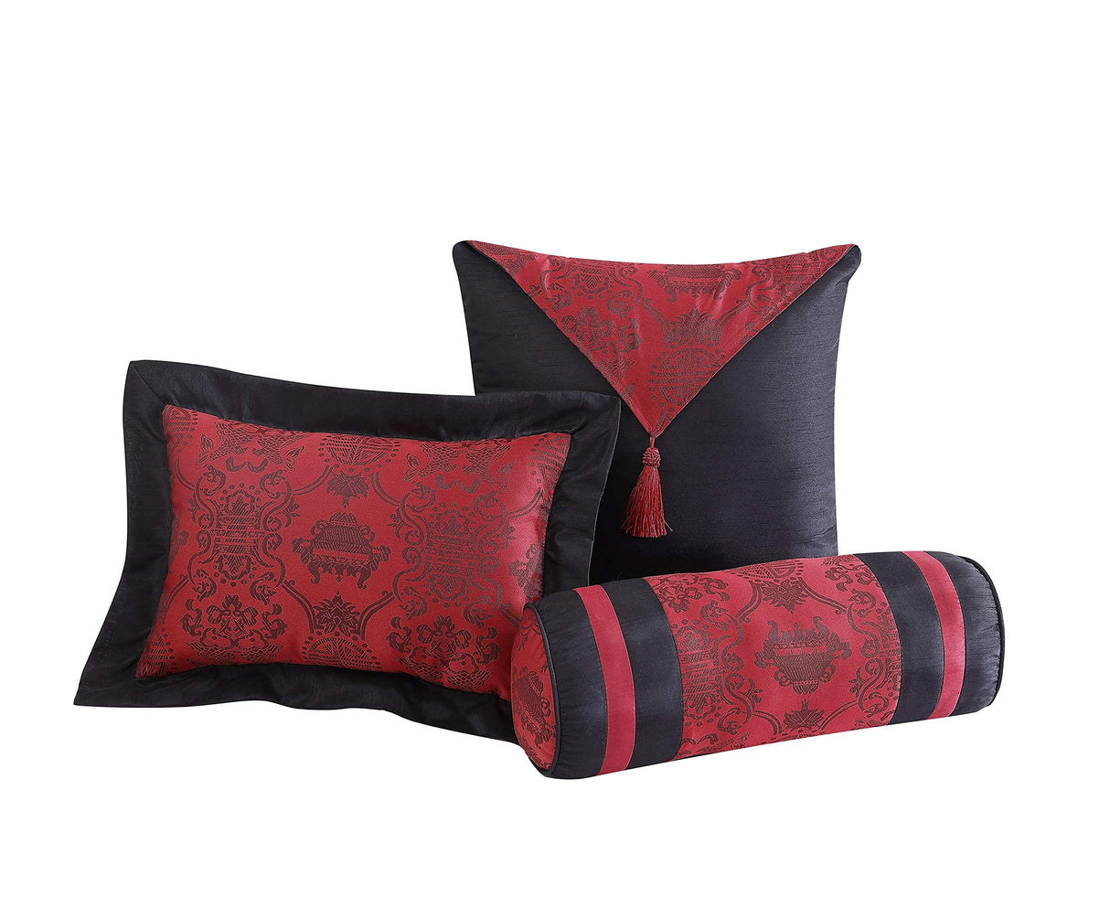 Dynasty Jacquard 7-Piece Comforter Set Black/Red (Queen)