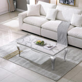 47" Marble Coffee Table, Modern Faux White Marble Coffee Table with Stainless Steel Legs