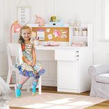 Study Desk with Chair, Kids Desk and Chair Sets with Hutch and Storage Cabinet, Wooden Children Study Table, Student Writing Desk Computer Workstation for 5-12 Years Old