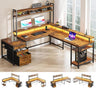 L Shaped Gaming Desk with LED Black Gaming Desk with Drawers & Storage