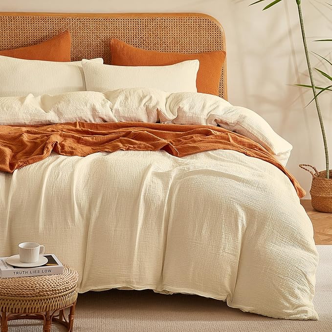 Muslin Duvet Cover Set, 100% Washed Cotton Duvet Cover Queen Size