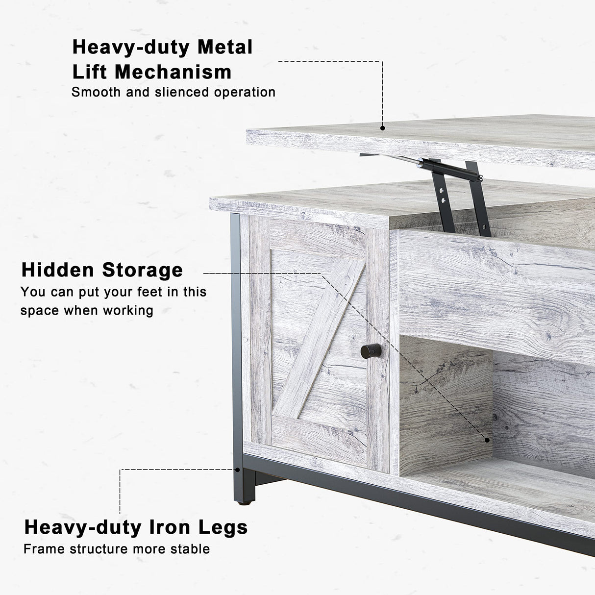 41.7" Lift Top Coffee Table with Storage Drawer& Hidden Compartment Barn Door Cabinet