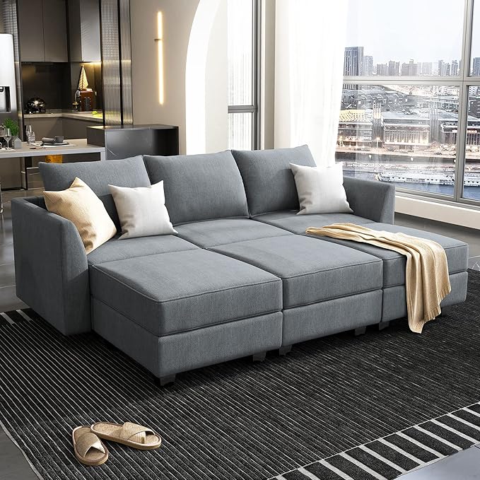 U Shape Corner Sectional Sofa Set, Aqua Blue