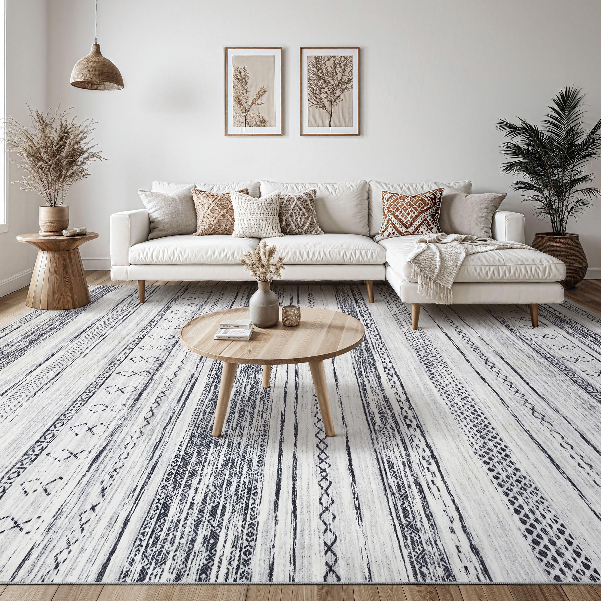 Tortania Area Rug Living Room Rugs - 6x9 Washable Large Soft Neutral Boho Moroccan Bohemian Farmhouse Rug Indoor Floor Carpet for Bedroom Under Dining Table Home Office Decor - Grey
