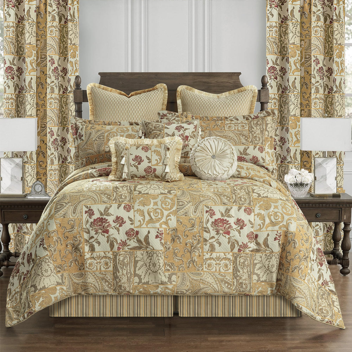 acquard Comforter Set, 9-Piece Patchwork Comforter King, Bedding Sets with Bed Skirt,