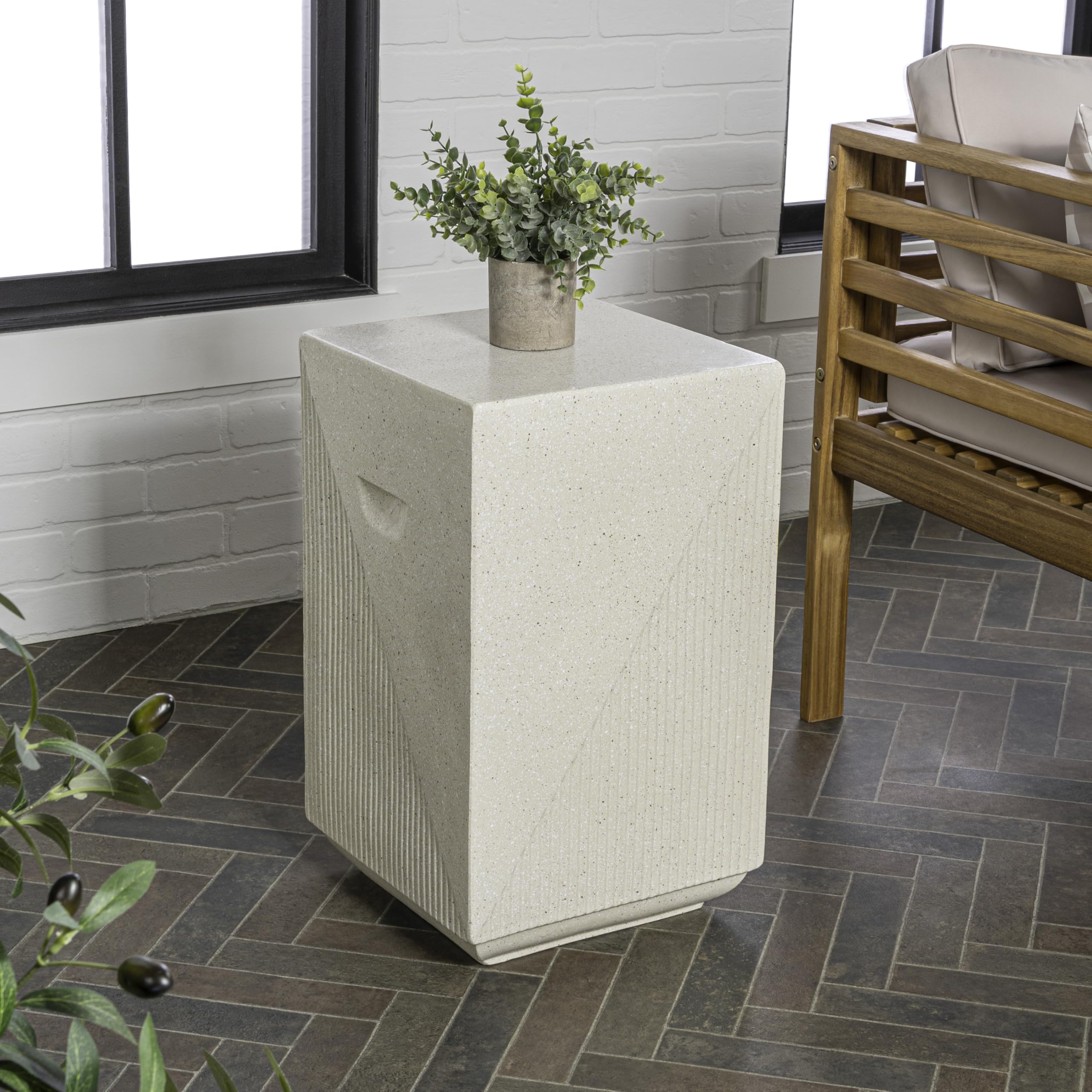 TBL1104A Adrian 20.75" Contemporary Minimalist Square Indoor/Outdoor Accent Table